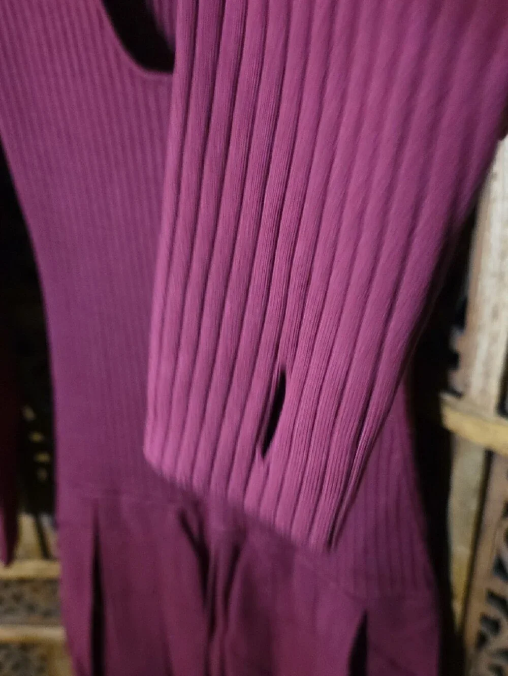 Free People Women’s Ribbed Knit Long Sleeve Dress in Burgundy